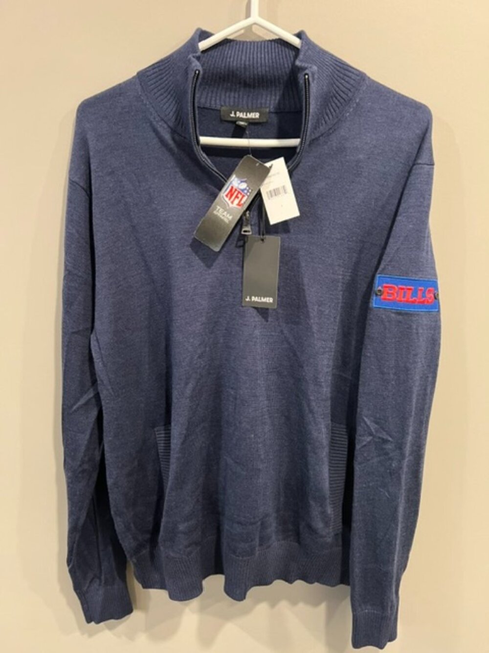 NWT J. Palmer NFL Buffalo Bills Merino Wool 1/4 Zip Sweater L